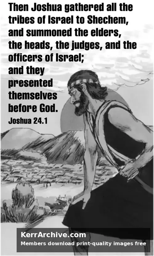 Bearded man in a red tunic and blue sash stands before rolling green hills under a large, glowing yellow setting sun. (grayscale)