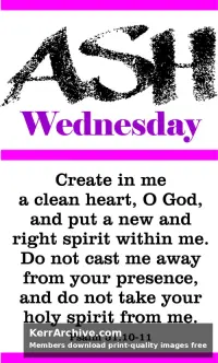 Minimalist typographic art with textured charcoal 'ASH' text, purple bars, and Psalm 51:10-11 in a serif font.